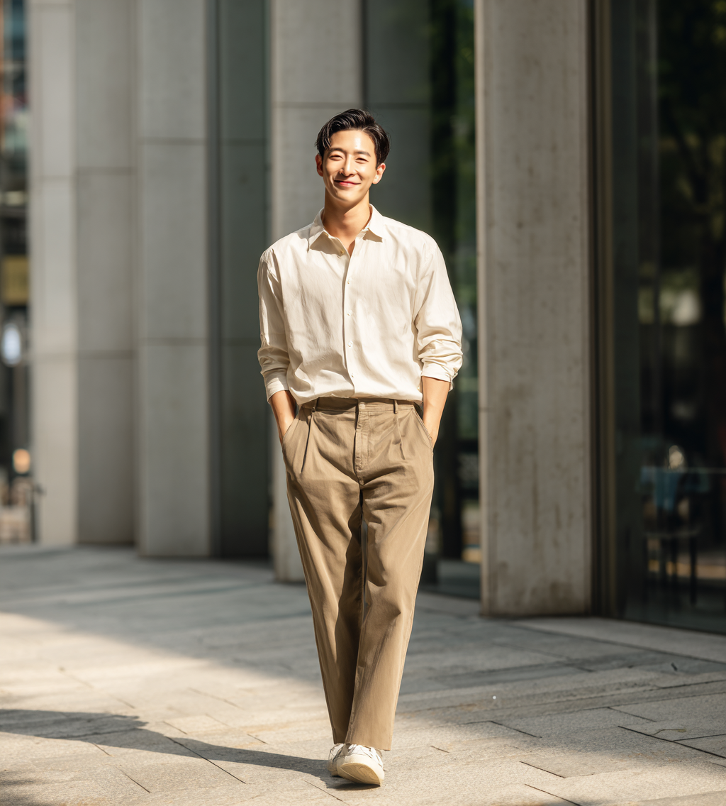 치노 팬츠을 입은 모델