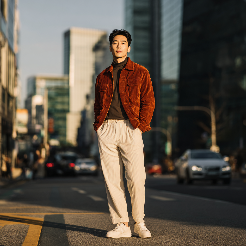 코듀로이 팬츠을 입은 모델