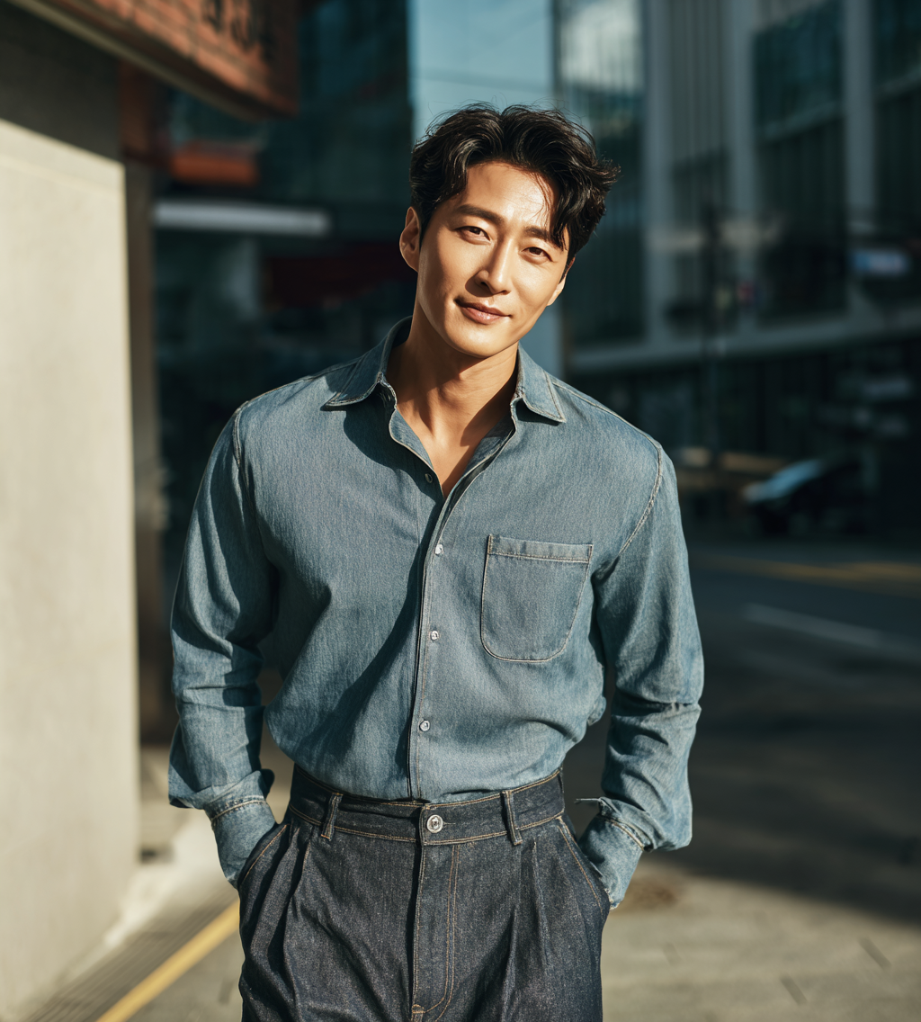 데님 팬츠을 입은 모델