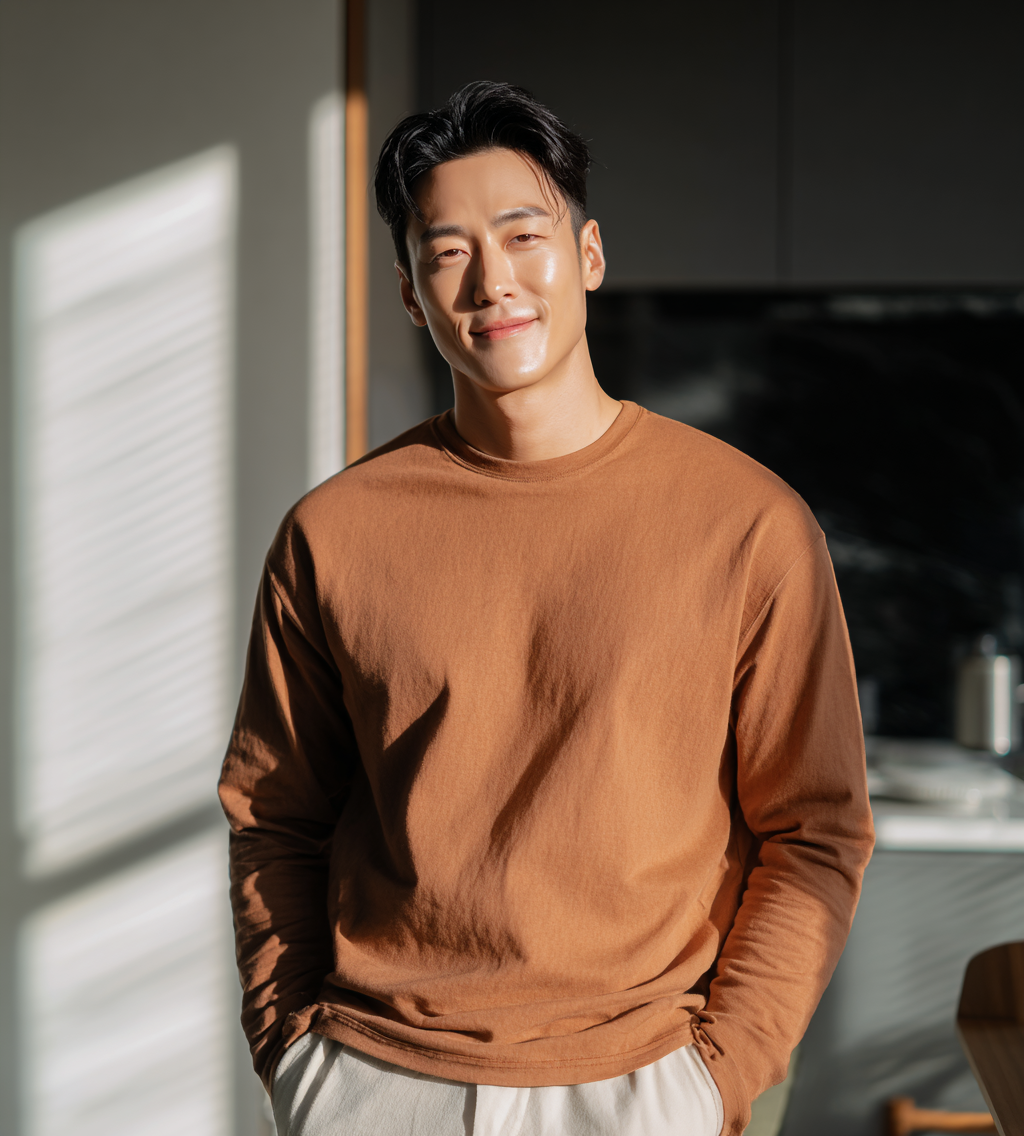 긴팔티을 입은 모델