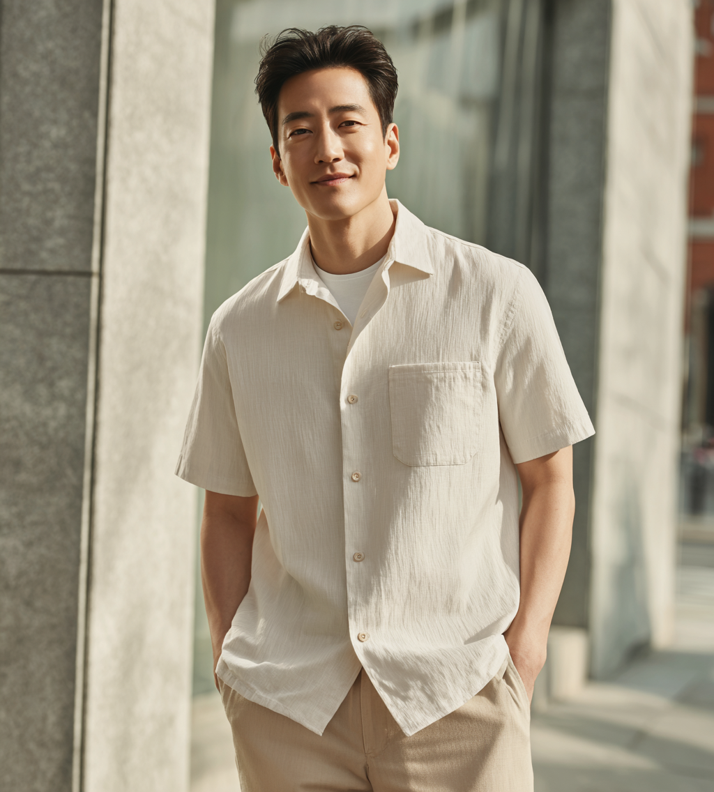 반팔 셔츠을 입은 모델